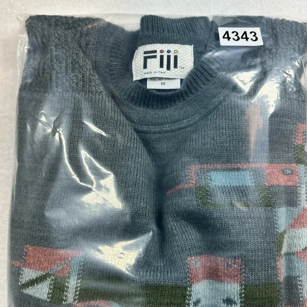 Vintage FIJI Men's Wool Blend Turtleneck Sweater M‎ Green Made in Italy 90s